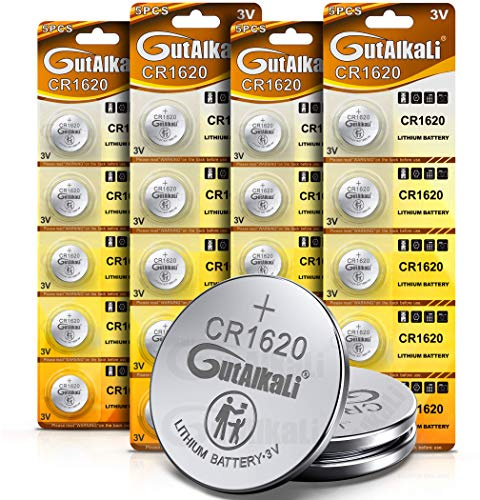 GutAlkaLi CR1620 3V Lithium Button Cell Battery CR 1620 Lithium Pack of 20