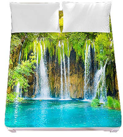 Spannbetttuch für Boxspringbett, Chickw1 3D Grüne Pflanze Drucken Weiche Spannbettlaken Mikrofaser Matratzenschoner für Bettw Sche, Heimtextilien, Steghöhe bis 30cm (Grüne Pflanze,180x200x30cm)