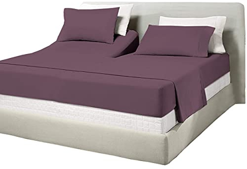 RAJVEER TEXTILE Top Split King Sheet Set for Adjustable Beds - 1000 Thread Count -100% Egyptian Cotton 4Pcs Bed Sheets, Fits Upto 15” inch Deep Pockets- 28 Split Down from The Top, Plum Color