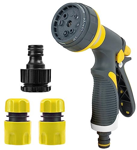 BLOSTM Garden Hose Spray Gun - 8 Hose Nozzle Settings to Shower, Rinse, Jet, Soak & Mist - Anti-Leak Rubber Seal Design