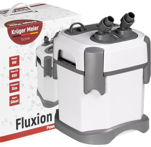 Krüger Meier Fluxion Elite 800 PRO – Filtro Esterno per Acquario 50-120L – 650 L/h, 8W, Skimmer + Cestello, Silenzioso, Compatto con Accessori Inclusi