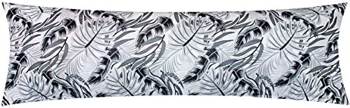 Baumwoll Renforcé Seitenschläferkissen Bezug 40x145cm - Blätter in Grau und Schwarz - 100% Baumwolle Stillkissenbezug (KY-650/1)