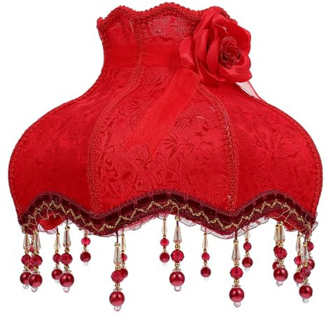 OSALADI Lampenschirm Stehlampe Groß Vintage Lampenschirm Rot Mit Fransen Jakobsmuschel Lampenschirme E27 Tischlampenschirm FüR Wandleuchte 31 X 23 Cm
