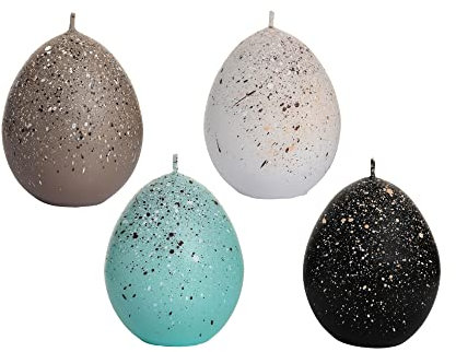 Candele a forma di uovo di Pasqua, in set da 4 pezzi, candele a forma di uovo di Pasqua, colore turchese pastello, dimensioni: altezza 6,5 x 4 cm,