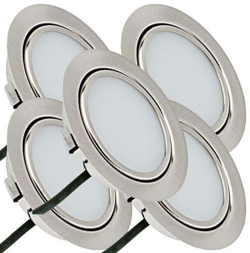Rolux LED Möbeleinbauleuchte Emma 12V 3W Warmweiß 3000K | 5 x Flach Ø65mm Einbaustrahler | 180lm | IP20 | Für Schrank, Küche & Möbel | inkl. Kabel & Mini-Stecker | Einfache Montage, Kompaktes Design