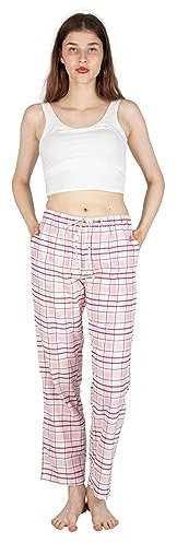 JTPW Damen 100% Baumwolle Super Soft Flanell Pyjama/Lounge Bottoms mit Taschen,Burgundy Pink Plaid,Size:M