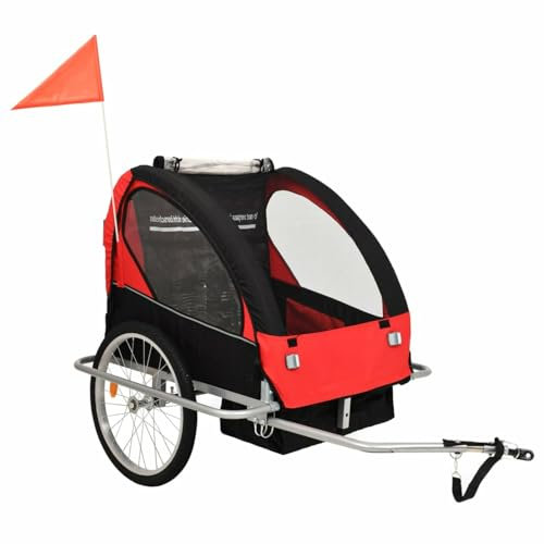 Homgoday Remolque y cochecito de bicicleta 2 en 1 para niños, negro y rojo