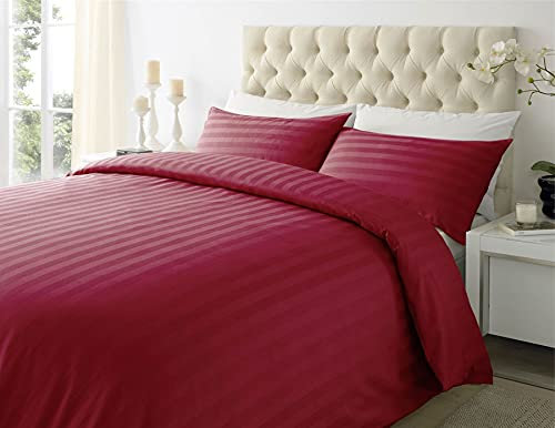 Bedtime Comforts Ltd 3/4 SMALL DOUBLE SIZE 4' BED DUVET QUILT COVER + 2 PILLOWCASES L79 x W67-100% Cotton SATIN STRIPE BURGUNDY RED