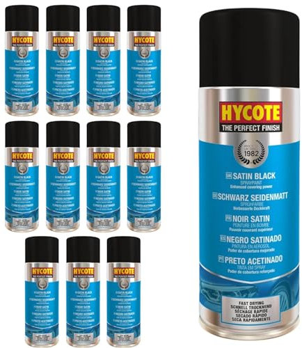 Hycote bombes de peinture en aérosol pour voiture à séchage rapide, noir satiné, 400 ml (paquet de 12)