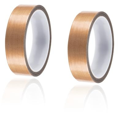 Pilikoll 2 Piezas 25mmx10m Alta Temperatura Cinta PTFE de Cristal Cinta Adhesiva Cinta Adhesiva de Teflón Cinta de Teflón de Alta Temperatura para Máquina Selladora al Vacío, Espesor 0,18mm