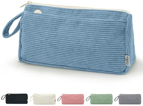 Boziee Federmäppchen Mäppchen Cord-Stoff Mädchen Teenager Stiftetasche Federtasche Pencil Case Schulmäppchen für Schule | Büro (Blau)