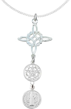 Only faith Collar Nudo de Bruja con Tetragramatón Plata de Ley 925 Italiana, Cadena largo 45 cm, Amuleto de Doble Protección con Nudo de Bruja, con Caja de Regalo (Triple Protección Tradicional)