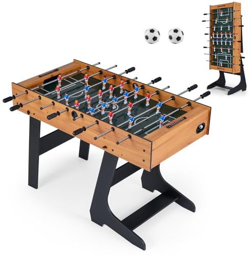 COSTWAY Futbolín de Mesa Plegable, Mesa de Futbolín de Madera con 22 Jugadores, 2 Marcadores y 2 Balones para 2-4 Jugadores, para Fiestas, Juegos en Familia, Reuniones,121 x 60,5 x 81 cm