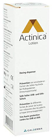 ACTINICA Sonnenschutz Lotion mit LSF 50+, 80g, Prävention von Formen des hellen Hautkrebs bei Risikopatienten, Spendet Feuchtigkeit, Pflegt die Haut, Für alle Hauttypen