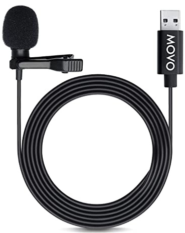 Movo M1 USB Lavalier Lapel Clip-on Omnidirectional Microphone for Laptop, PC and Mac, Perfect Podcasting, Gaming, Streaming and Desktop Mic (6m Cord)