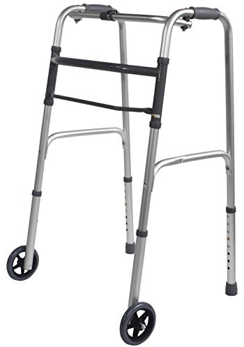 Aidapt Extra Wide Adjustable Height Folding Aluminium Lightweight Walking Frame with Wheels, Quick Fold Mechanism and Anti Slip Ferrule Feet to Aid Stability and Confidence When Walking Aid