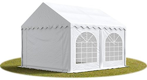 Festzelt Partyzelt 3x3 m schwerentflammbar Premium, hochwertige PVC Plane 750 N in weiß 100% wasserdicht mit Bodenrahmen