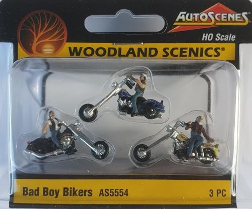 Woodland Scenics AS5554 Rocker Motorräder Chopper Outlaws Bad Boy Bikers Figuren Motorradfahrer für Diorama Szene Spur H0 HO 1:87