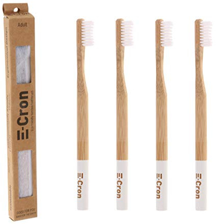 4 x E-cron bambu-tandborste (vit) med ett miljövänligt, 100 % organiskt handtag och mjuka borstar. Handtandborsten med en ren och varm touch av bambu.