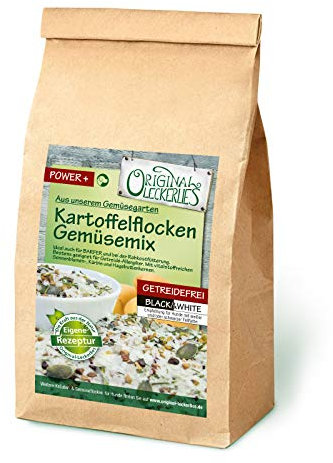 Original-Leckerlies: Kartoffelflocken-Gemüsemix Black&White, 5 kg getreidefreie Gemüseflocken mit Kartoffel, Hundeflocken, Barf Zusatz Hund Hundefutter – Naturprodukt für Hunde