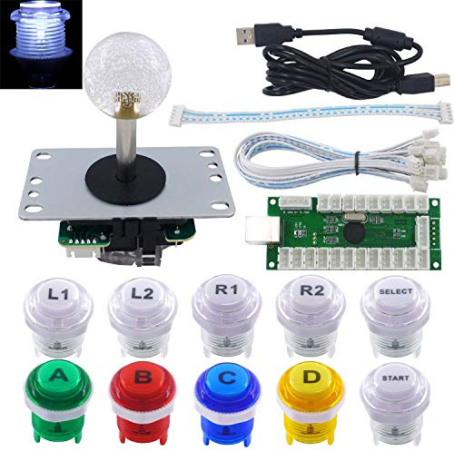 SJ@JX Arcade Stick DIY Kit 10x Buttons with Logo LED MX 8 Way Joystick USB Encoder for PC MAME Raspberry Pi Color Mix
