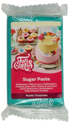 FunCakes Pasta di Zucchero Mystic Turquoise: facile da usare, liscia, flessibile, morbida e pieghevole, perfetta per decorare torte, halal, kosher e senza glutine. 250 gr