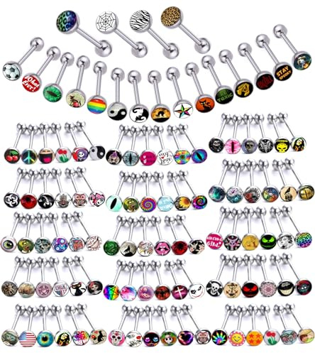 Suotarn Lot of Surgical Steel Metal Tongue Rings Barbells Tongue Piercing Bar Nasty Wordings Picture Logo Signs 14g - Length 5/8 or 16mm