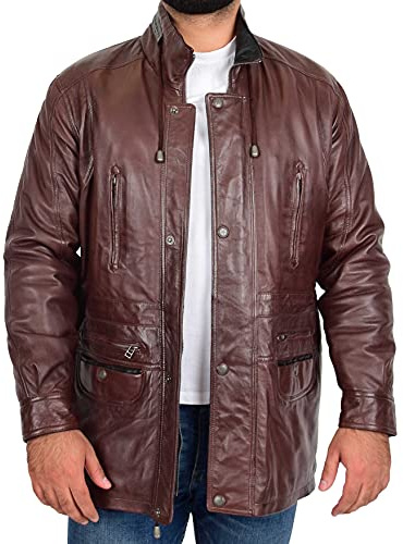 Miller - Abrigo de piel suave para hombre, 3/4 largo, ajuste relajado, clásico parka, Ribete marrón y negro, XXXL