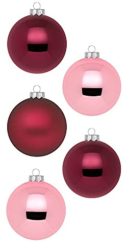 Inge Glas Weihnachtskugeln | Schöne Christbaumkugeln aus Glas | 20 Kugeln in Karton-Box | Christbaumschmuck Weihnachtsbaumschmuck Weihnachtsbaumkugeln (Berry Kiss | weinrot rosa)
