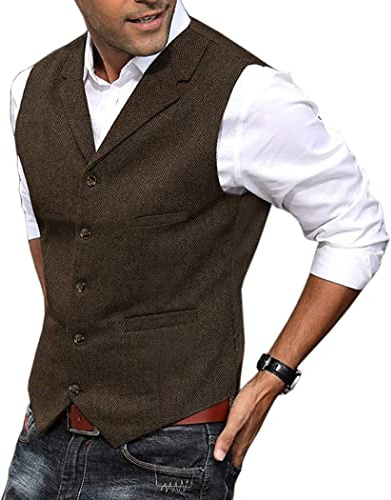 Solovedress Gilet de costume homme Vintage revers cranté Tweed La laine pour le mariage(Café, M)