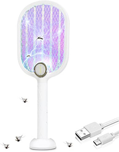 Tubiaz Elektrische Fliegenklatsche, 3000V 2 in 1 USB wiederaufladbar Elektro Mückenklatsche und UV Mückenlampe, Tragbarer Mückenklatsche für Mücken, Fliegen, Fruchtfliegen, Bienen, Motten