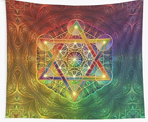 Arazzo da parete 150x250 cm Metatron Cubo con Merkaba e Fiore della Vita Arazzo da parete Telo da mare Coperta Picnic Tappetino da yoga Decorazione
