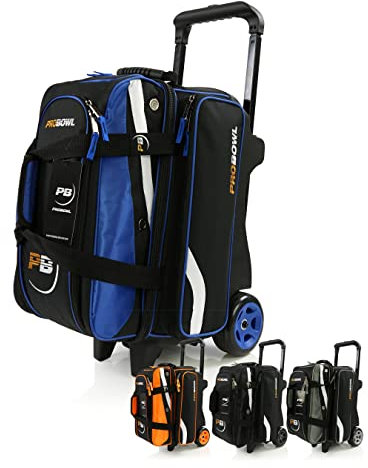 EMAX | Bowling Ball Tasche - Pro Bowl Deluxe Double Roller | Roller für 2 Bowlingbälle | Zwei-Ball-Roller Bowlingtasche für Bälle, Schuhe und Zubehör | Blau