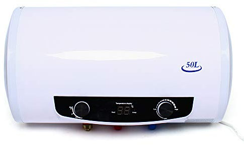 Donened Caldera de agua caliente eléctrica horizontal, 2000 W, 50 L, termostato de depósito de agua caliente a 30 – 75 °C con ducha de mano y control totalmente automático