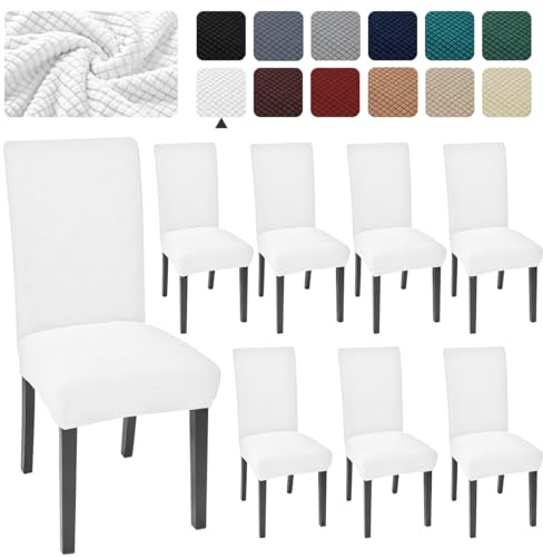 Aertiavty Chair Covers for Dining Room Set of 8 Kitchen Chair Seat Covers, Dining Room Chair Covers Chair Slipcover Parsons Chair Covers, White