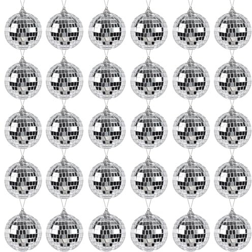 HuaMuDM 30pezzi Sfere Discoteca Specchio,Palla Discoteca per Festa, Palla Specchio Appendere,sfere argentate,Sfera specchiata, decorazioni natalizie