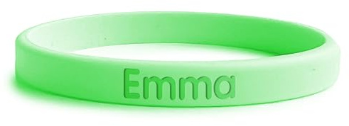 bienpegado - Pulsera personalizada delgada de silicona con nombre y número de teléfono. Vayan seguros de paseo o de viaje. Varios medidas. No tinta añadida. (Verde)