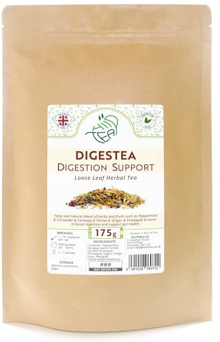 Digestea Tea Natural Digestion Support Loose Tea Mix of Herbs and Fruits – Peppermint & Coriander & Caraway & Fennel & Ginger & Pineapple & more – Gut Health – Metabolism (175g)