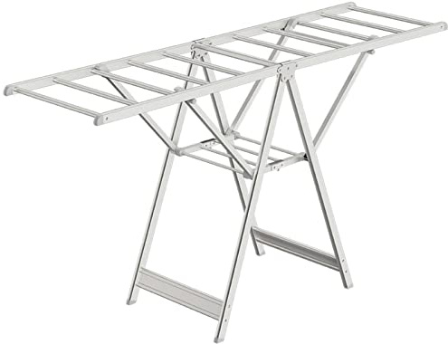 Stendibiancheria pieghevole 157,5x76,5x105 cm, Stendibiancheria pieghevole, Stendibiancheria ad ali di gabbiano a 2 livelli, Stendibiancheria per interni/esterni, Stendibiancheria in acciaio inossid