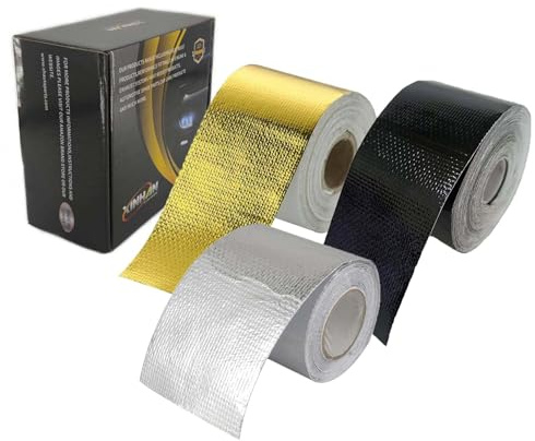 Xinhan Aluminized Adhesive Backed Heat Barrier Tape High Temperature Heat Reflective Adhesive Backed Tape Compatible With Car Intake Pipe Engine Bay Hoses Wires Etc (Black, 2in X 50ft)