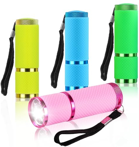 POCKETMAN Mini-ficklampor, 9 LED-ficklampa och handhållen ficklampa blandade färger med 4-pack, små bärbara LED-ficklampor för camping, vandring, utomhus (vitt ljus)