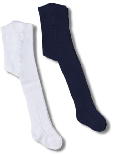 Coccoli | 2 Paia Collant Bambina e Neonata, Calze in Cotone Elasticizzato con Motivo Traforato a Tinta Unita, Made in Italy (blu-bianco, 3/6)