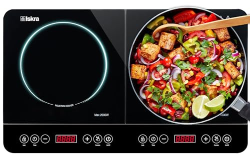 Iskra® Induktionskochfeld 2 Platten | 3500W Induktionsplatte doppelt | mit Timer, Auto-Aus und Touch-Bedienung | kratzfestes Keramikglas | Effizient & schnell kochen
