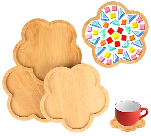 4 Stück Holz Untersetzer, Untersetzer Gläser, Mosaik Bastelset Kinder Erwachsene, Bambus-Mosaik-Untersetzer, Deko Wohnzimmer für DIY-Mosaikprojekte, Kreative Trinkbecher