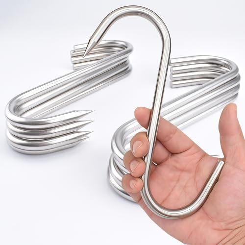 Alele 8 Inch Meat Hook, 10mm Heavy Duty Stainless Steel Butcher Hooks for Hanging Beef,8 Pack
