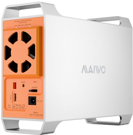 MAIWO Caja RAID SATA de doble bahía para HDD/SSD de 2.5 y 3.5 pulgadas, velocidad ultrarrápida de 5 Gbps, configuraciones 1/0/JBOD/NORMAL + ventilador inteligente controlado por temperatura