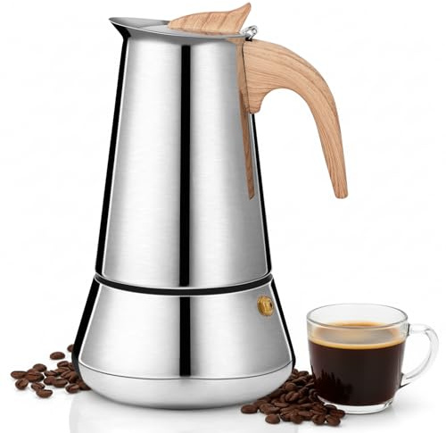 VINATO Cafetière Italienne 6 Tasses (350ml) Moka Inox Compatible Induction & Tous Feux, Pour Café Aromatique à la Maison & Voyage