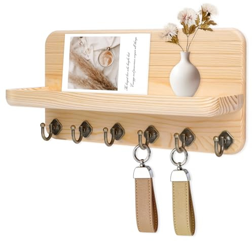 Kldgris Portachiavi da Parete Appendi Chiavi a Muro in Legno Porta Chiavi da Muro per Casa con 6 Ganci Portachiavi Parete per Ingresso, Cucina, Ufficio, Soggiorno (Colore Legno Naturale)
