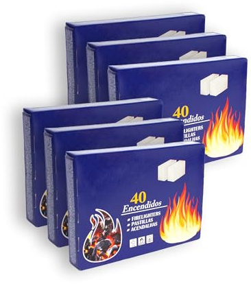 Pack 6 Pastillas de Encendido para Barbacoas y Chimeneas, Encendedor Sólido para Carbón y Leña, Encendido Rápido y Seguro, Ideal para BBQ, Estufas y Camping