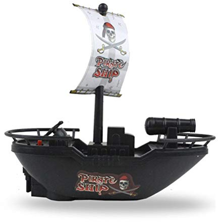 Eleage Juguete de Barco Pirata Eléctrico para Niños, Modelo de Velero Impermeable, Barco Flotante para Piscina y Baño para Niños Pequeños, Juego Acuático (Negro)